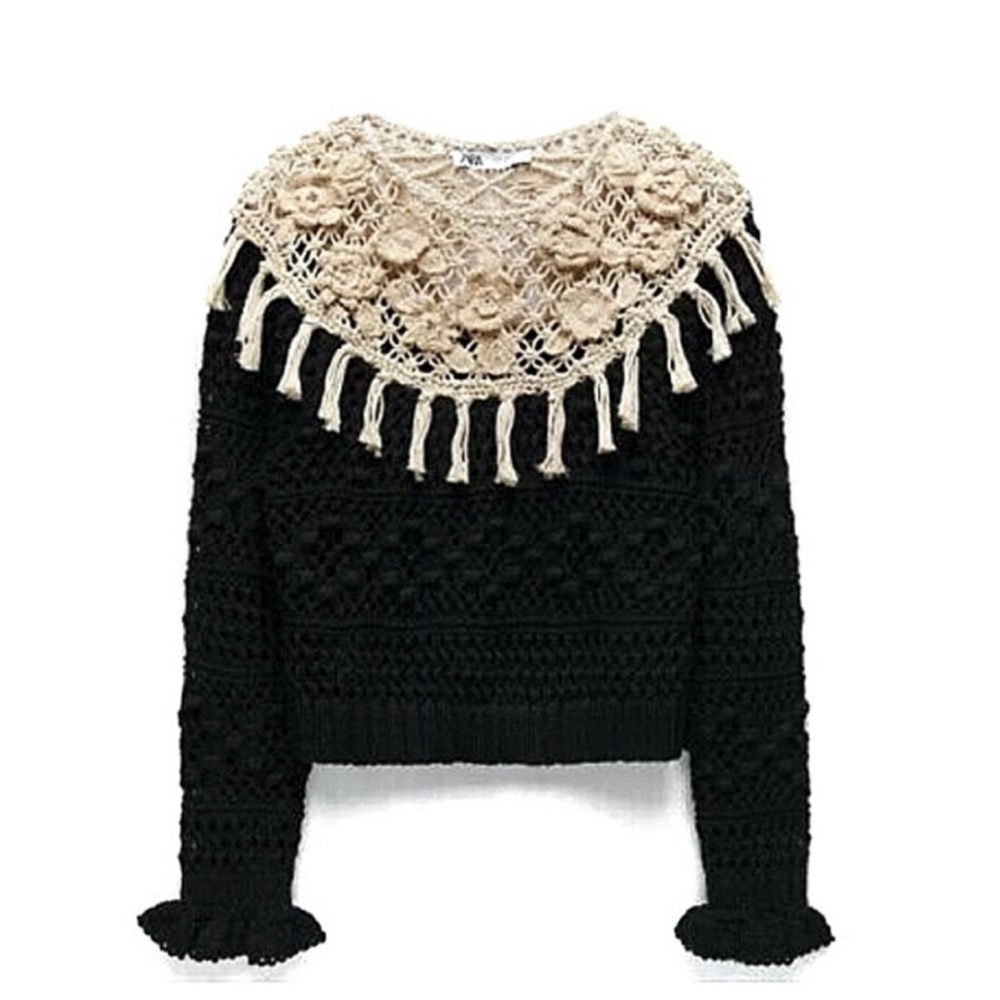 Zara Crochet Sweater tassels M